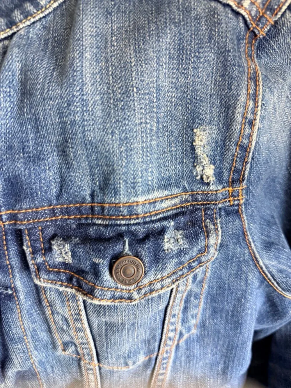 Abercrombie Kids Distressed Blue Denim Trucker Jacket - Size XL